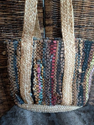 Bolso Hobo de Cuero Tejido Yute Cartera Para Mujer Tonos Tierra Festival Artístico Funky Foto 1 de 4