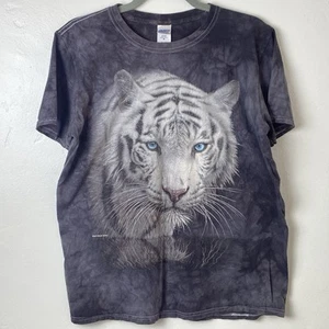 Vintage Guildan White tiger Gray tie Dye T-Shirt Size Medium - Picture 1 of 2