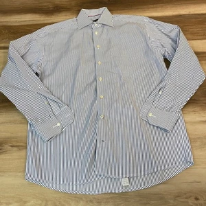 Eton Shirt Men's Blue Stripe Dress Shirt 15.5 39 Cotton Spread Ganghester 1928 - Picture 1 of 10