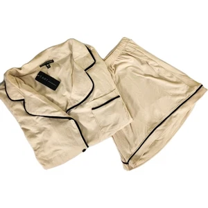 Tart Intimates 2 Piezas PJ Pantalones Cortos Pijama Conjunto Beige Con Forro Negro Grande  - Imagen 1 de 8