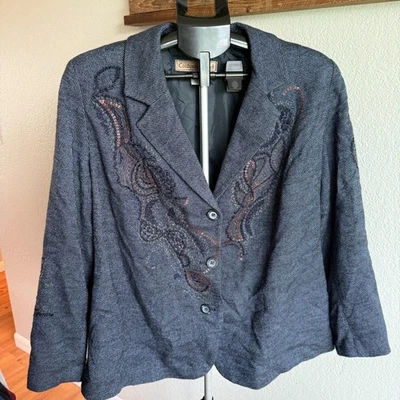 Coldwater Creek Rayon Wool Embroidered Sequin Blazer Jacket Women's Sz W18 - Image 1 of 4