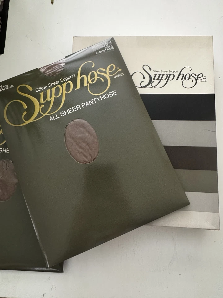 Pantimedias vintage de manguera casi desnuda talla C estilo 492 panel de algodón con punta transparente Foto 1 de 4