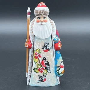 Estatuilla de madera tallada de Santa Russian Ded Moroz pájaro bastón firmado - Imagen 1 de 10