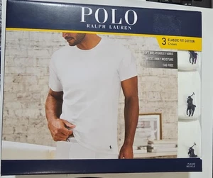 POLP RALPH LAUREN CLASSIC FIT COTTON CREW  ~SET OF 3 ~ L ~ WHITE - Picture 1 of 2
