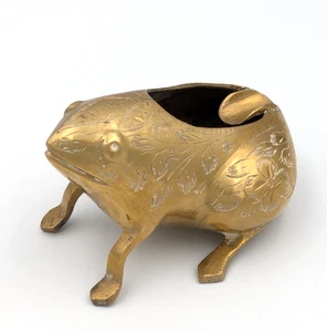 Cenicero Rana Vintage Latón Grabado Detalle Floral -India- - Imagen 1 de 10