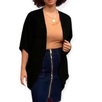 Cardigã EZ By Nina Leonard drapped cocoon tamanho G preto - Imagem 1 de 4