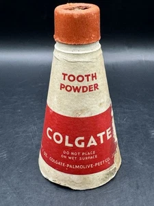 Colgate Vintage 1940s Tooth Powder Conical Shaped WWII Victory Package  1 oz - Picture 1 of 11