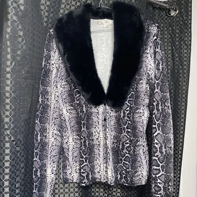 Boston Proper Embellished Cardigan Sweater With Removable Faux Fur Collar Size M - Image 1 of 4