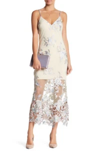 ABS Allen Schwartz Embroidered Lace Slip Gown Sheer Cocktail Midi/Maxi Dress *8 - Picture 1 of 2