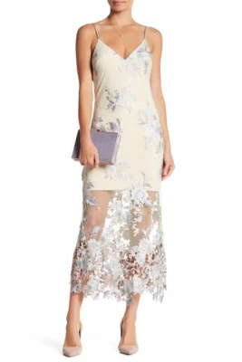 ABS Allen Schwartz Embroidered Lace Slip Gown Sheer Cocktail Midi/Maxi Dress *10 - Image 1 of 2