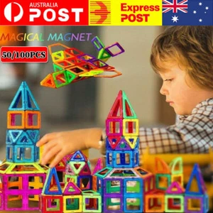 50/100pcs Magnetic Building Blocks Set 3D Tiles DIY Toys Gift Kids Educational - Picture 1 of 11