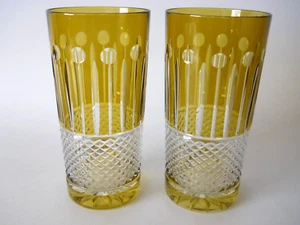 Gurusa Fine Crystal London (2) Birds of Paradise* Highball Glasses Light Olive - Picture 1 of 8