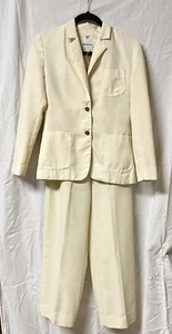 Vtg 80s COLLEGE TOWN Pant Suit Sz S/2 Pc Jacket & Pant Wide Leg High Waist Cream - Picture 1 of 12