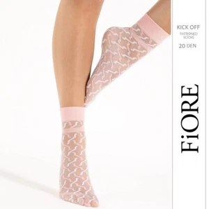 FIORE Kick Off fancy style women's socks ankle sheer 20 den rose white geometric - Picture 1 of 2