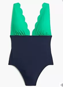 Traje de baño festoneado de una pieza J.CREW Factory azul marino verde bloques de colores talla XS - Imagen 1 de 5