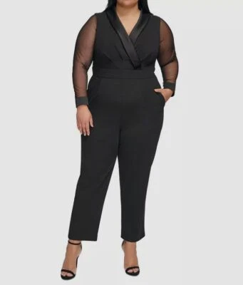 Mono para mujer Jessica Howard negro Illusion manga larga talla grande 14W Foto 1 de 4