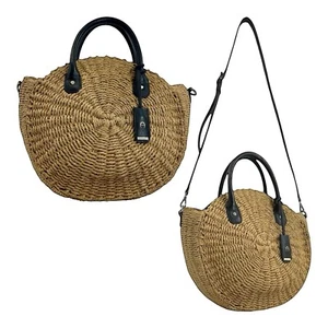 Vintage 00s ETIENNE AIGNER L Woven Jute Straw Leather Tote Bag Crossbody Handbag - Picture 1 of 23