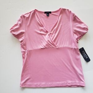 Chaps Top Womens Pink Stretch Cap Twist Sleeve V-Neck Mock Wrap Casual Size L