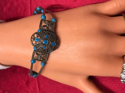 Vintage Style Handmade Beaded Turquoise Beads Bracelet 6” Lobster Closure - Image 1 of 3