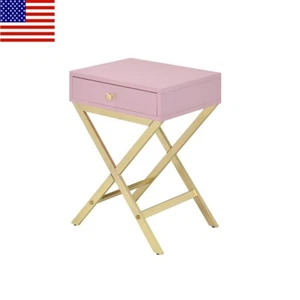 Nightstand Side Table with1 Drawer Lacquer X Base Brass Finished Stainless Steel - Picture 1 of 5