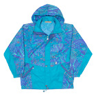 Vintage K-WAY Womens Rain Jacket Blue Nylon 90s Hooded Crazy Pattern S