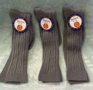 NWT 3 Pair Jefferies Gray Socks Girl Cable Knit Knee High School Girl Long Socks - Picture 1 of 4
