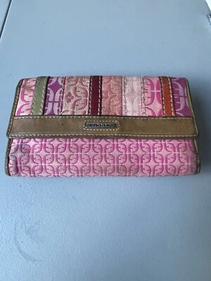 Cartera triple pliegue de lona con logotipo con monograma fósil rosa/marrón con ribete de cuero Foto 1 de 4