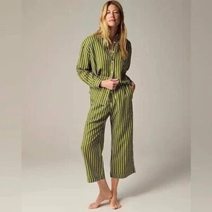 J.Crew Relaxed long-sleeve pajama pant set in striped linen-cotton blend XXS - Picture 1 of 10