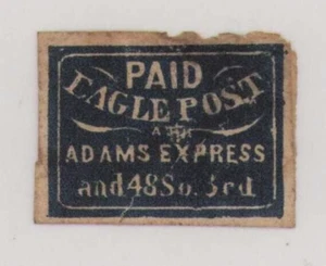 1850 US Local Stamp SC 61L4 1c Blue Bluish, Eagle City Post PA - Adams Express - Picture 1 of 3