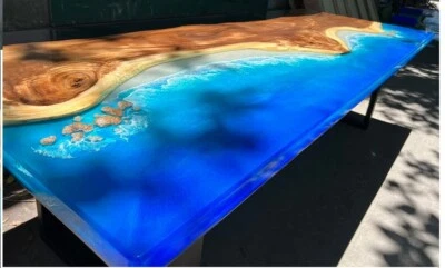 Blue Epoxy Resin Table Top, Dining Table, Epoxy Countertop, Live Edge Furniture - Image 1 of 4