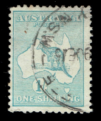AUSTRALIA - 1913 - CANGURO 1sh Azul Verde - Sc #10 - Usado F Foto 1 de 2