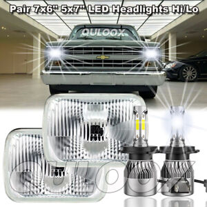 Fit Chevrolet C10 C20 C30 1981-1986 Pair 7x6" LED Headlights Hi/Low Lamps 6000K