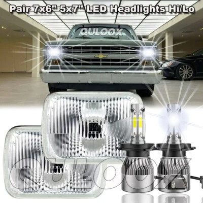 Fit Chevrolet C10 C20 C30 1981-1986 Pair 7x6" LED Headlights Hi/Low Lamps 6000K - Image 1 of 4