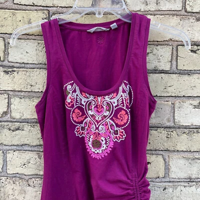 Camiseta sin mangas Athleta XS floral bordada púrpura multicolor gimnasio entrenamiento elástico Foto 1 de 4