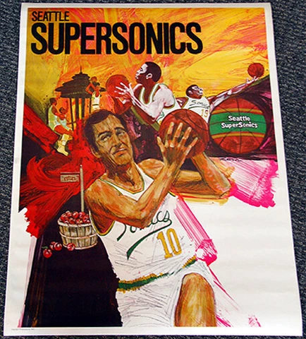 SEATTLE SUPERSONICS 1970 ProMotions NBA Basketball Team Theme Art 23x29 POSTER Cover