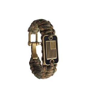 Paracord Bracelet Tactical for Men with Bronze USA Flag 3 Sizes Green Camo L - Picture 1 of 8