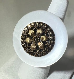 White Gold Tone Bimini Style Button Gold Wire Wrapped Hand Made Ring Size 7.5#7 - Picture 1 of 6