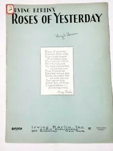 Vintage Antique Sheet Music ROSES OF YESTERDAY 1933 Irving Berlin - Foto 1 di 4