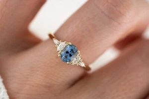 Anello di fidanzamento taglio ovale zaffiro blu argento 925 anello regalo San Valentino - Foto 1 di 5