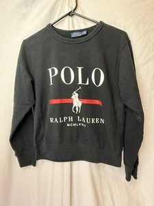 Polo Ralph Lauren Blue Label Youth Medium Black Logo Pullover Sweatshirt - Picture 1 of 3