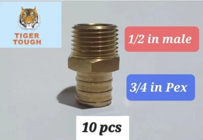 10 PCS 3/4" PEX x 1/2" Male NPT Threaded Adapters Crimp Fittings (LEAD-FREE) - Image 1 of 3
