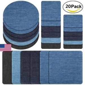 20Pcs Assorted DIY Iron On Denim Fabric Patches For Clothing Jeans Repair Kit US - Picture 1 of 8