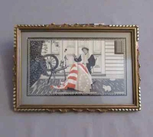 Betsy Ross haciendo la primera EE. UU. Bandera - Estevengraph Enmarcado - Tejido Seda 1900S - Imagen 1 de 10