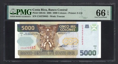 Costa Rica 5000 Colones 2005 P268Ab Uncirculated Grade 66 - Image 1 of 2