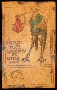 HUMOR Leather Postcard 1906 Dressed Doctor Stork Baby - Imagen 1 de 2