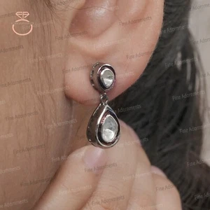 Aretes de plata esterlina 925 maciza Rosecut Polki diamantes joyería para mujer - Imagen 1 de 8