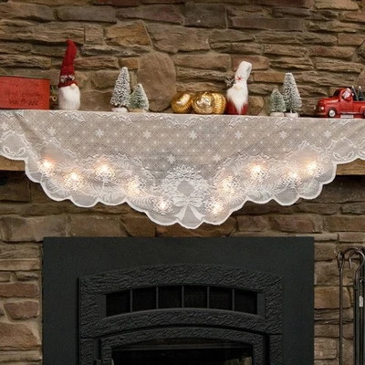 White Lighted Mantel Scarf One Size Fits All Holiday Christmas Home Decor - Image 1 of 4