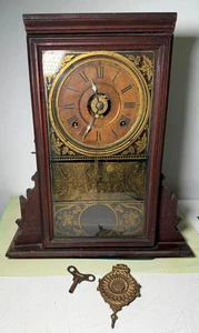 ANTIQUE VTG SETH THOMAS ECLIPSE PARLOR MANTLE CLOCK 8 DAY KEY PENDULUM PARTS - Picture 1 of 19