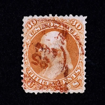 LSS Scott #71 1861 20c Naranja Franklin Usado En muy buen estado Raro Magenta Cancelar $350 Foto 1 de 2