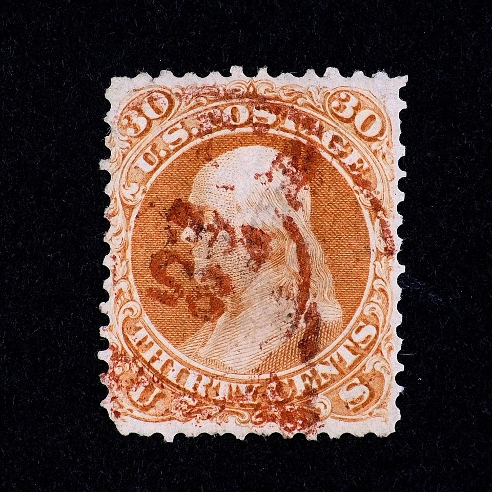 LSS Scott #71 1861 20c Naranja Franklin Usado En muy buen estado Raro Magenta Cancelar $350 Foto 1 de 2